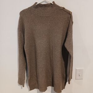 AB Studio Taupe Women's Turtleneck Sweater with Button Accents